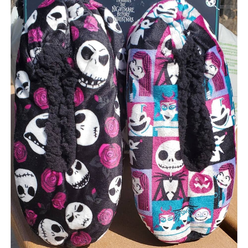Disney's The Nightmare Before Christmas Fuzzy Babba Slipper Socks 7-9.5 2 Pairs